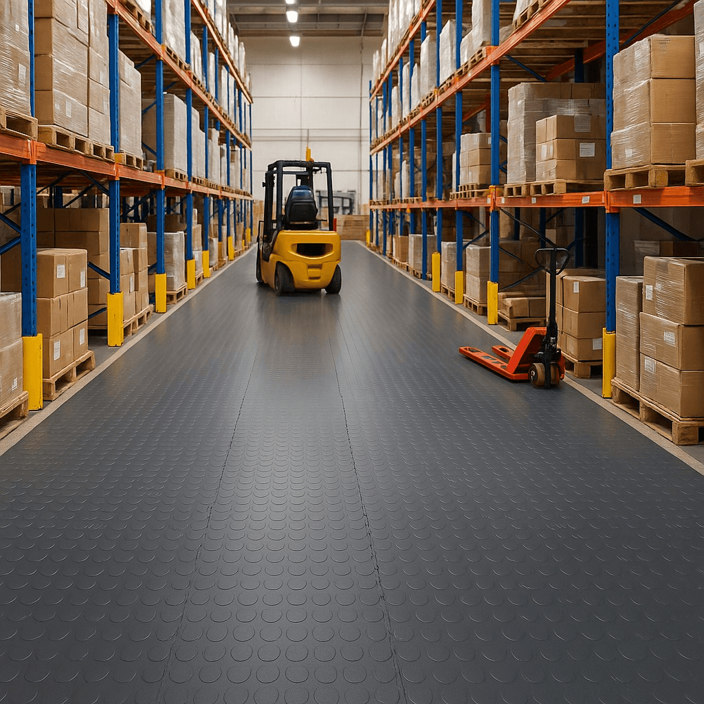 Industrial PVC Interlocking Floor Tiles 26 Industrial warehouse floor with forklift traffic